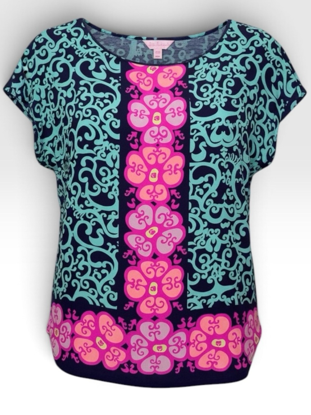 Lilly Pulitzer Marion Silk Top Fountain Hopping Print Vibrant Sz M/L | EUC
